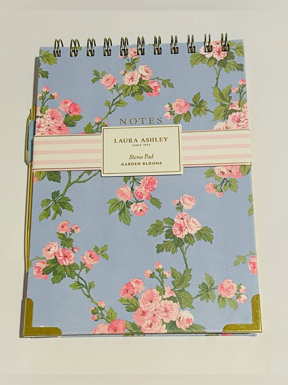 New Laura Ashley Floral Spiral Steno Pad  Gold Accents Gold Pen Vietnam